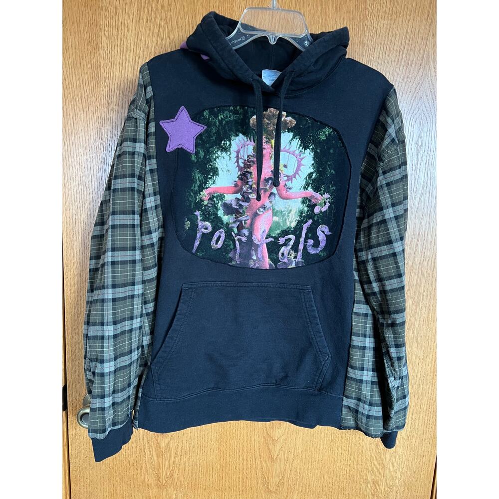 Handmade Upcycle Hoodie Sweatshirt Black Portals graphic, Oversized Women's L